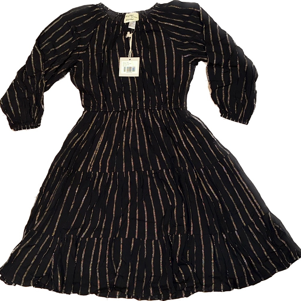 Girls Black Dress with Gold Stripe Accent by Wander & Wonder